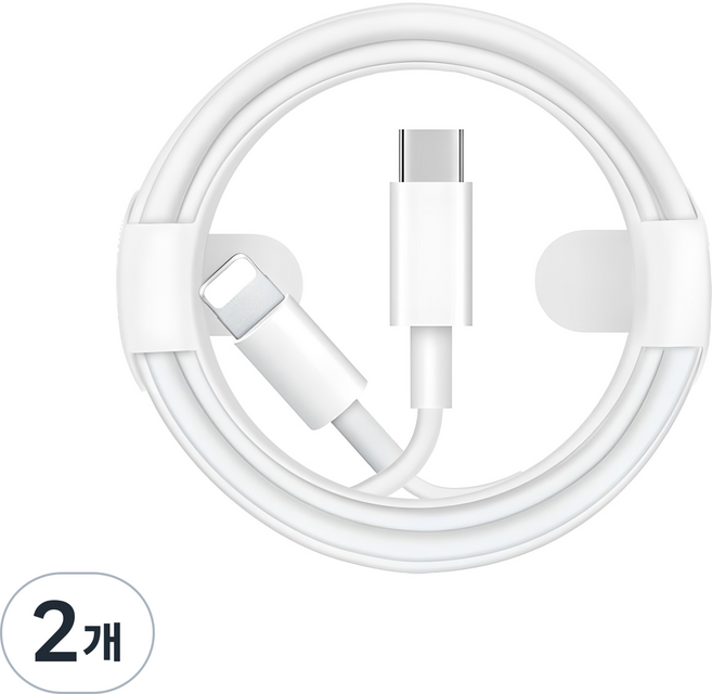 이츠라이프 C타입 라이트닝 8핀 아이폰 고속충전케이블 2p, 2m, 화이트, 2개