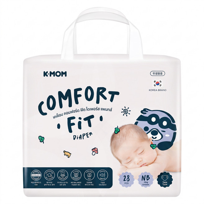 MOTHER-K K-MOM COMFORT FIT 雲柔鎖水紙尿布 黏貼型 0~5kg, NB, 28片