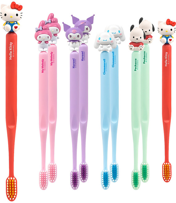 ATEX 6歲以上專用三麗鷗角色牙刷組, Hello Kitty+美樂蒂+酷洛米+大耳狗+帕恰狗, 1組, 2組
