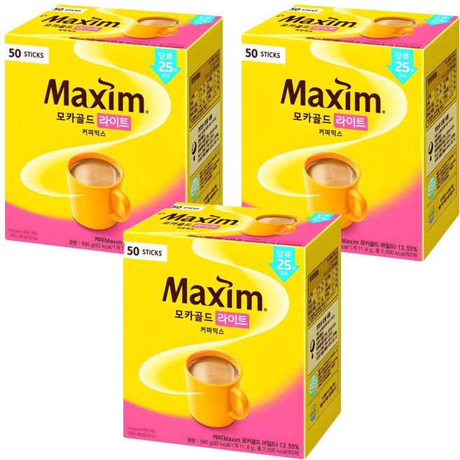 Maxim 麥心 摩卡減糖經典三合一咖啡, 11.8g, 50包, 3盒