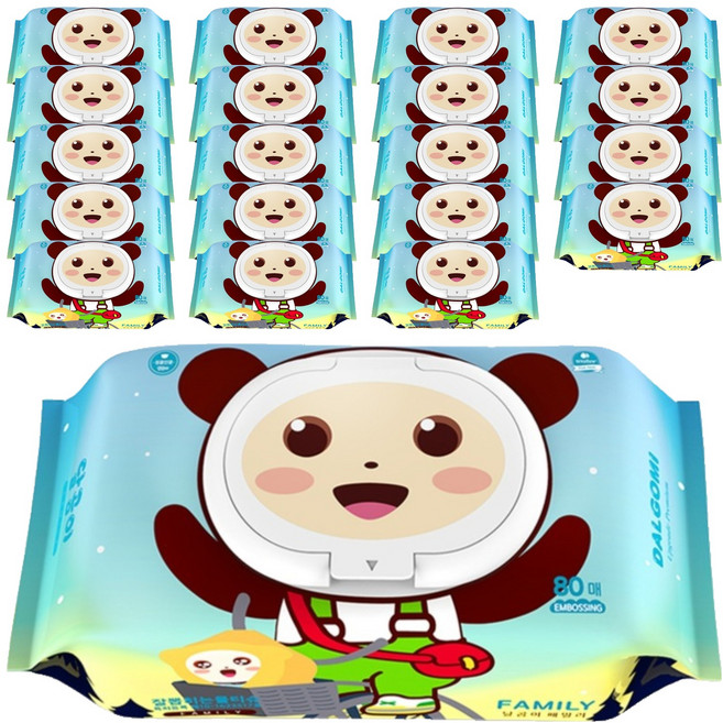 달곰이 패밀리 아기물티슈 엠보싱 캡형, 55g, 80매, 20개