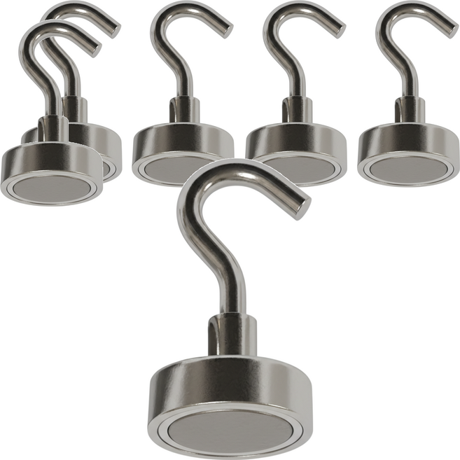 磁鐵掛勾 掛鉤 磁鐵掛勾 半鉤 小尺寸(25mm) 3個, 銀色, 2組