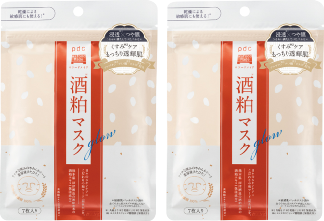 pdc 酒粕透肌面膜 Glow, 7片, 2包