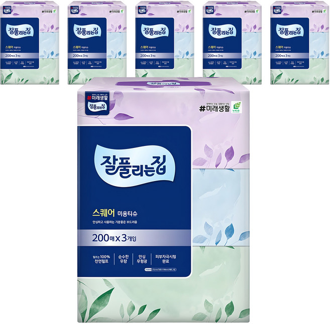 잘풀리는집 스퀘어 미용티슈, 200매, 18개