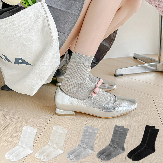 두발로 여성용 국내산 시스루 골지 중목 양말 5켤레 세트