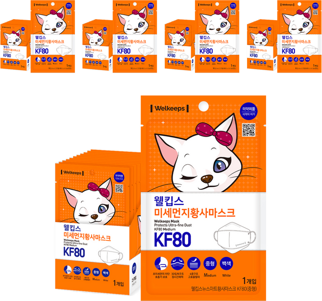 웰킵스 미세먼지황사마스크 중형 KF80, 1개입, 125개, 백색