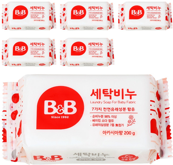 비앤비 유아용 세탁비누 아카시아향, 200g, 6개