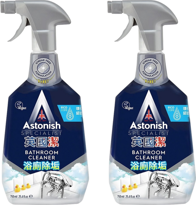 Astonish 抑菌除污浴廁清潔劑 迅速打擊浴廁汙垢 去除水垢、皂垢和頑強汙垢, 750ml, 2瓶