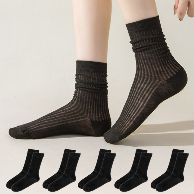 두발로 여성용 국내산 시스루 골지 중목 양말 5켤레 세트