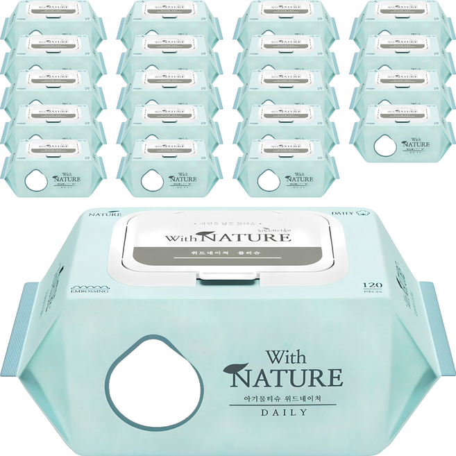 위드네이쳐 데일리 아기물티슈 캡형, 47g, 120매, 20개