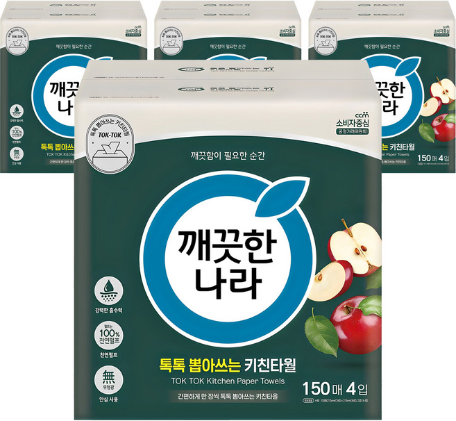 깨끗한나라 톡톡 뽑아쓰는 키친타월, 150매, 16개