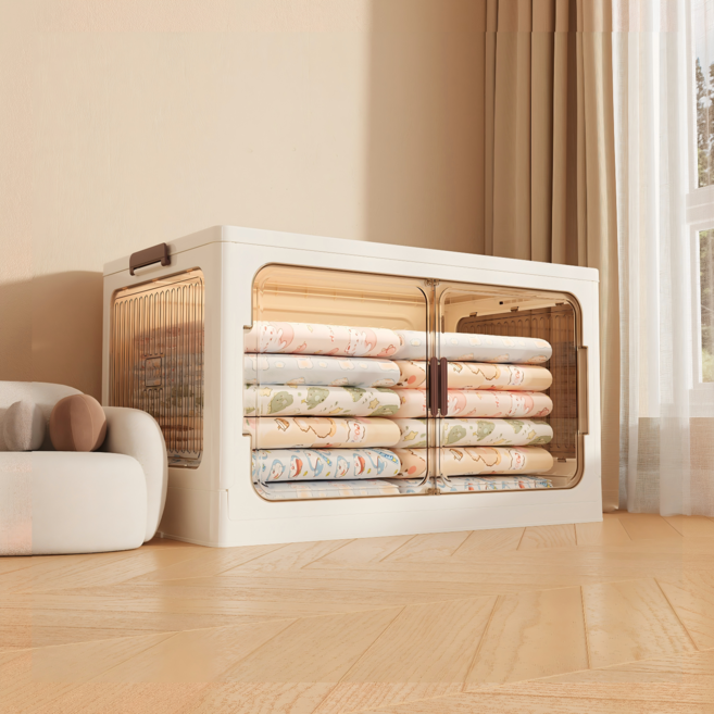 프란다스 접이식 폴딩 리빙박스 수납함 대형, 화이트 + 투명, 1개