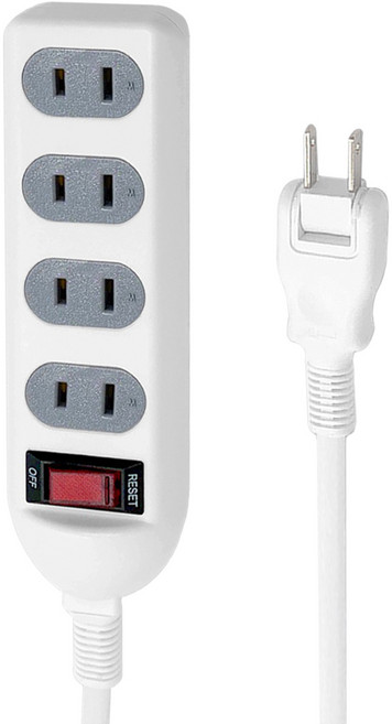 WeiTien 威電 過載斷電1開4座電源線組 15A 2孔 170 x 45 x 32mm, 2.7m, 白色 + 灰色, 1條