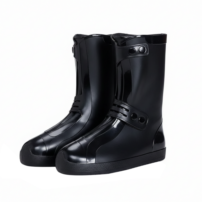 加厚防滑防水高筒雨鞋套, 黑色