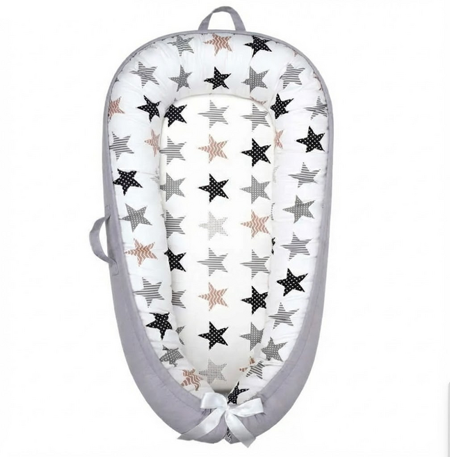 vanibaby 母嬰生活 頂級純棉嬰兒床中床, 灰色星星