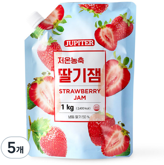 쥬피터 저온농축 딸기잼, 1kg, 5개