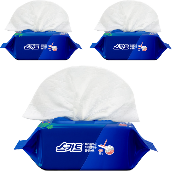 스카트 트리플액션 막대걸레용 물청소포 15매, 3개