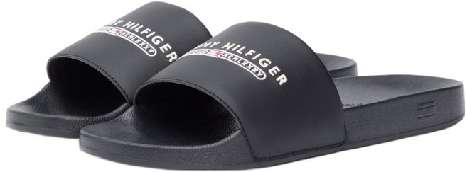 Tommy Hilfiger 男士Mark字母拖鞋, 黑色, 250