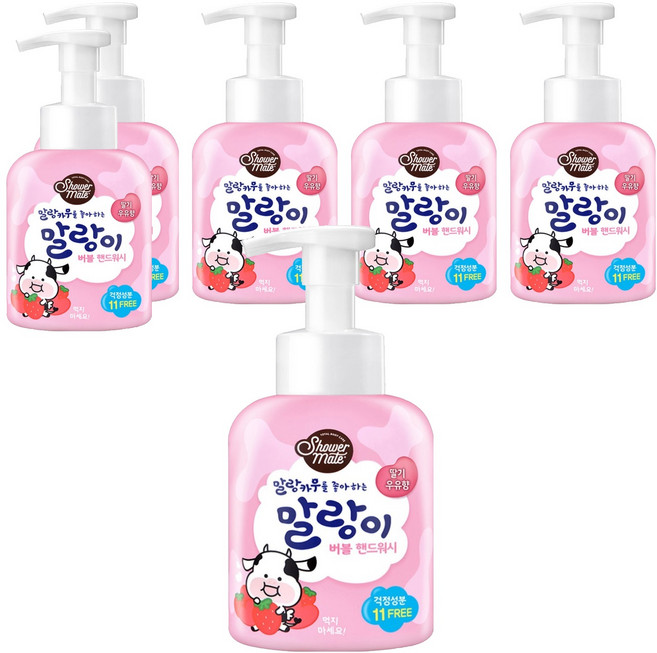 샤워메이트 말랑카우 퓨어버블 핸드워시 딸기우유향, 500ml, 6개
