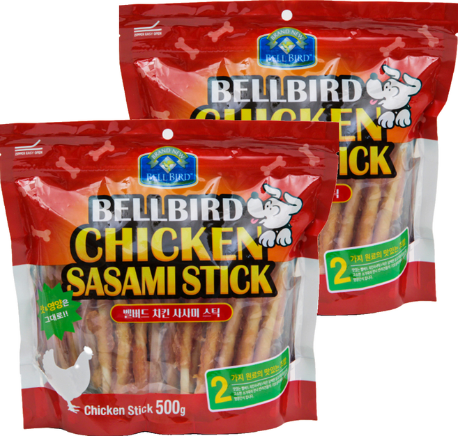 벨버드 강아지 사사미 스틱, 치킨, 500g, 2개
