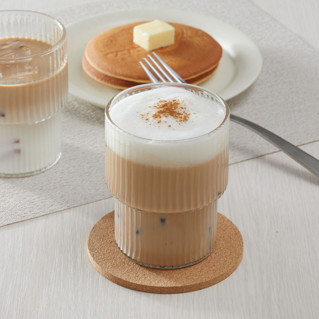 코멧 홈 플리츠 빈티지 스택 내열유리 컵 350ml, 투명, 2개