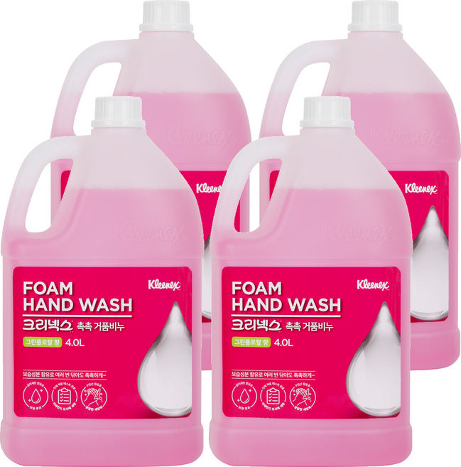 크리넥스 촉촉 거품비누 그린플로랄향, 4L, 4개