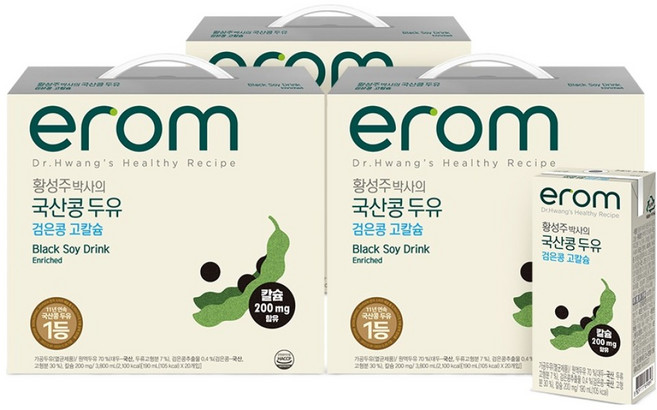 이롬 황성주 박사의 국산콩 두유 검은콩 고칼슘, 190ml, 60개