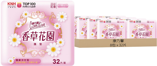 KNH 康乃馨 香草花園護墊 洋甘菊, 15cm, 32片, 8包