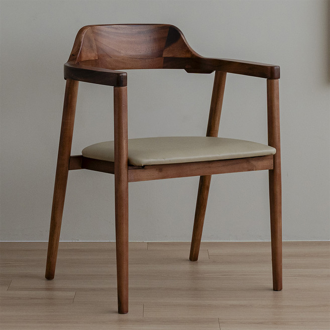 헤즈로 솔리드 암체어 화이트 1인용 방문설치, 월넛(원목) + 베이지(쿠션), 일반의자 2