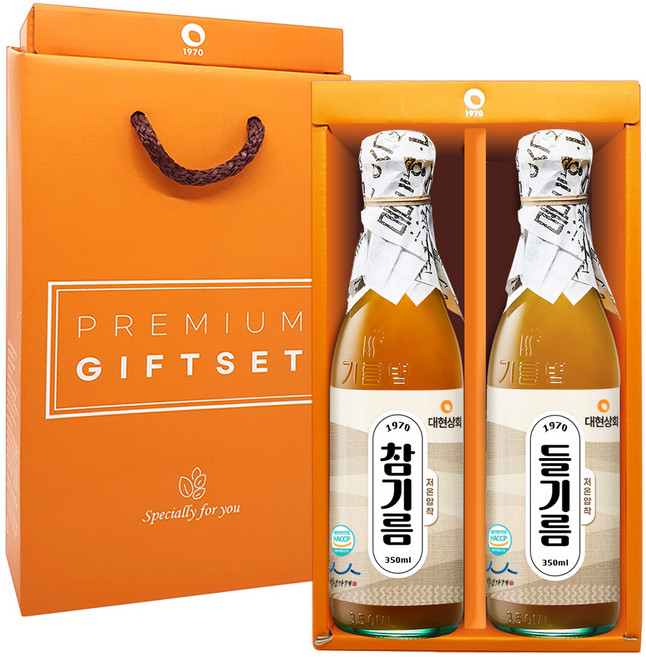 대현상회 저온압착 참기름 350ml + 들기름 350ml 선물세트, 1세트