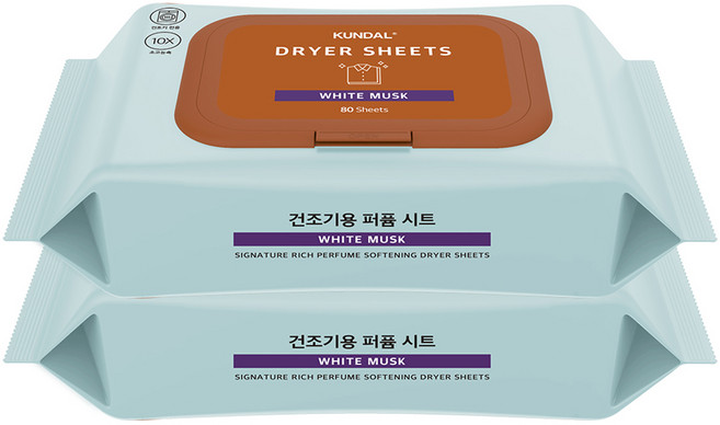 쿤달 시그니처 10배 초고농축 리치 퍼퓸 드라이시트 화이트머스크 본품, 80매, 2개