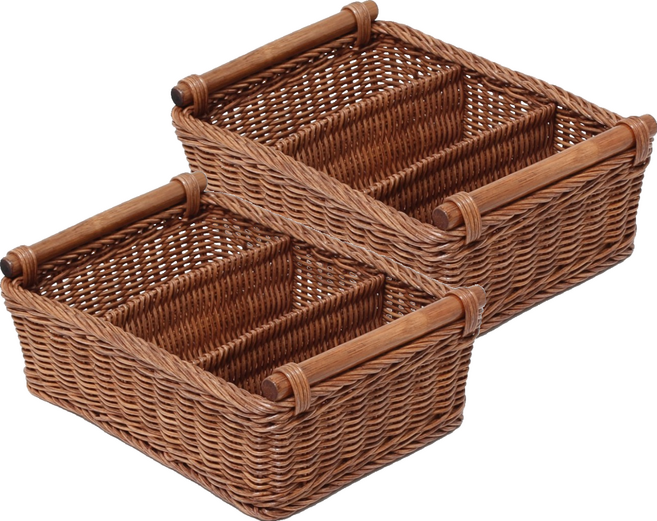 라탄샵 3칸 칸막이 바구니 B606, 혼합색상, 2개