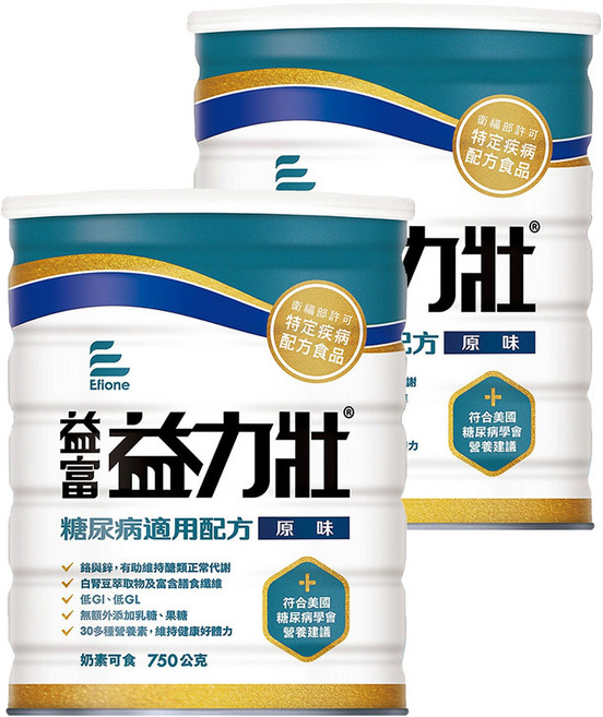 益富 益力壯 糖尿病配方 營養均衡配方奶粉 原味, 750g, 2罐