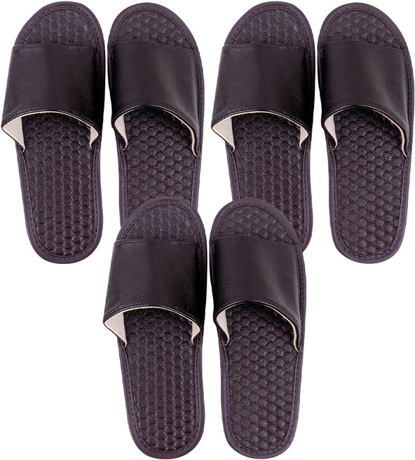 真皮頭層牛皮蜂巢紋防滑室內拖 LS17, 棕色, 3雙