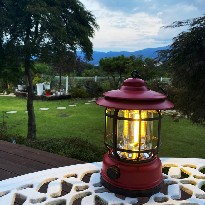 비상 충전식 빈티지 감성 LED 캠핑 랜턴, 레드, 1개