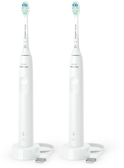 필립스 소닉케어 3100 시리즈 더블 핸들 음파 전동칫솔, HX3675/23, 화이트, 1개