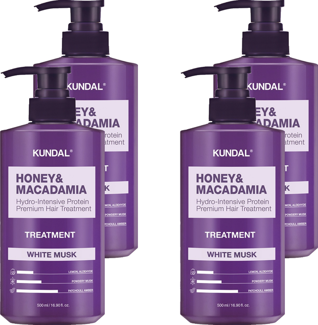 쿤달 허니 앤 마카다미아 헤어 트리트먼트 화이트머스크향, 500ml, 4개