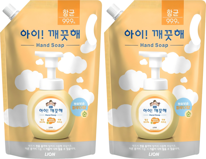 아이깨끗해 핸드워시 순 파우더향 리필용, 1.8L, 2개