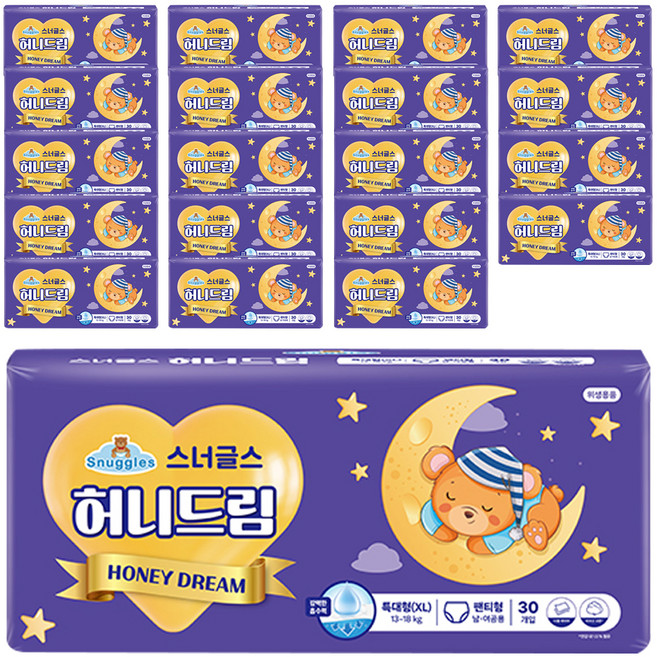 스너글스 허니드림 팬티형 기저귀 남녀공용, 특대형(XL), 600매