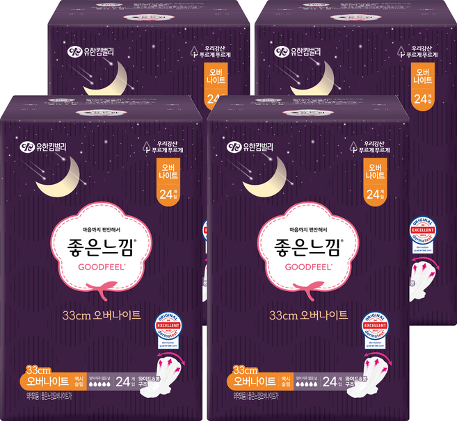 좋은느낌 오리지널 생리대 날개형, 오버나이트, 24개입, 4개