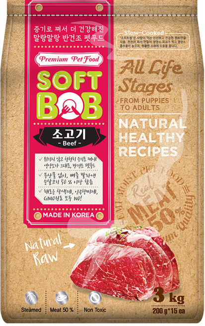 인터펫코리아 전연령 강아지 소프트밥 반건조사료, 소, 3kg, 1개