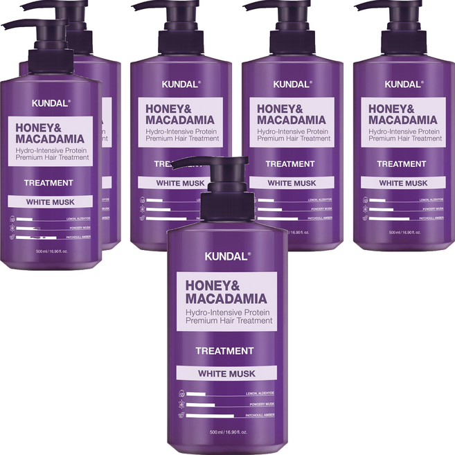 쿤달 허니 앤 마카다미아 헤어 트리트먼트 화이트머스크향, 500ml, 6개