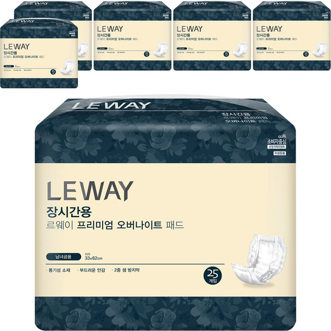 미래생활 남녀공용 르웨이 장시간용 프리미엄 오버나이트 패드형 성인기저귀, 25매입, 6개