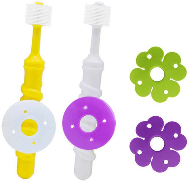 컨트리세이브 친환경 360도 베이비 단계 칫솔 + 프로텍터 + 홀더, 혼합색상, 2세트