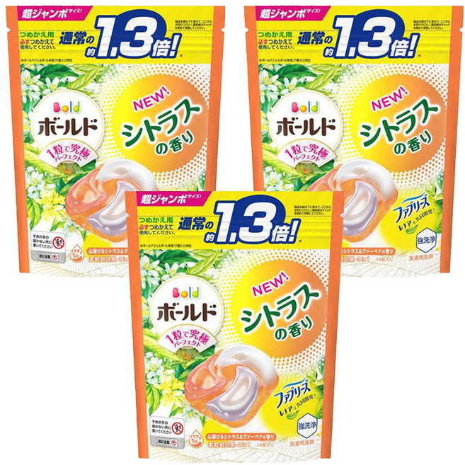 Bold 日本原裝進口 4in1 超強洗淨4D洗衣膠囊補充裝 柑橘馬鞭草, 14顆, 3袋