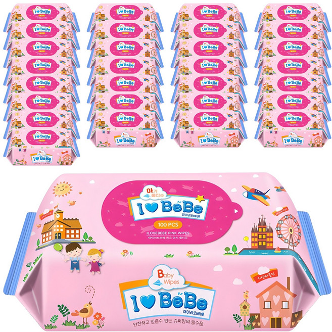 아이러브베베 핑크 물티슈 리필형, 100매, 60개