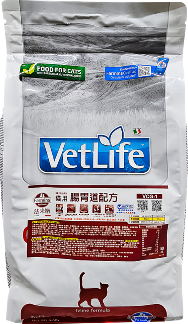 Farmina 法米納 VetLife 獸醫寵愛天然處方系列 貓用腸胃道配方 乾飼料, 1袋, 2kg