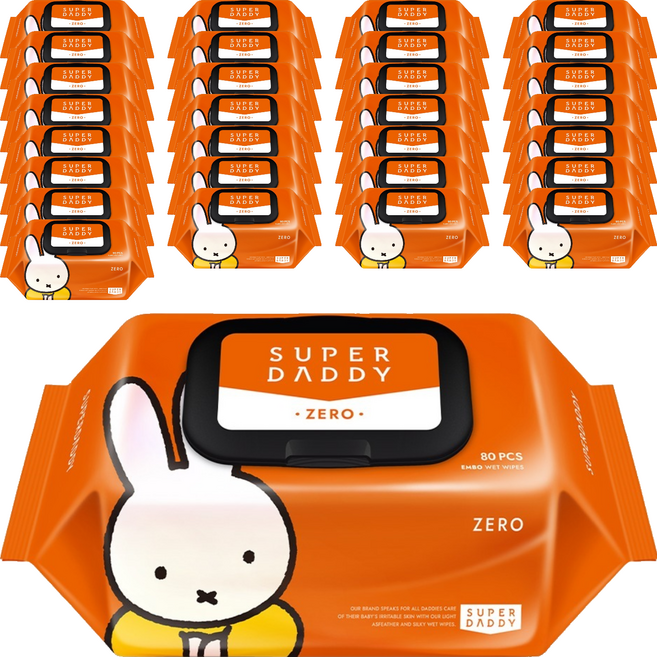 슈퍼대디 제로 유아물티슈 엠보싱 캡형, 55g, 80매, 40세트