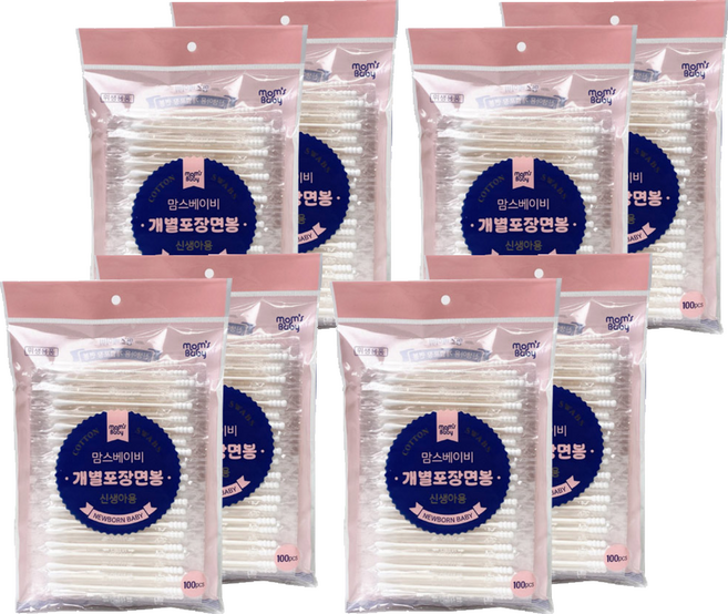 맘스베이비 신생아용 개별포장 면봉, 100개입, 8개