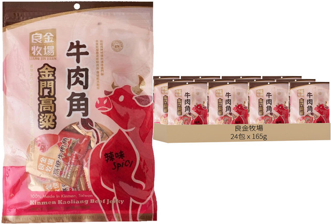 良金牧場 金門高粱 辣味牛肉角, 165g, 24包